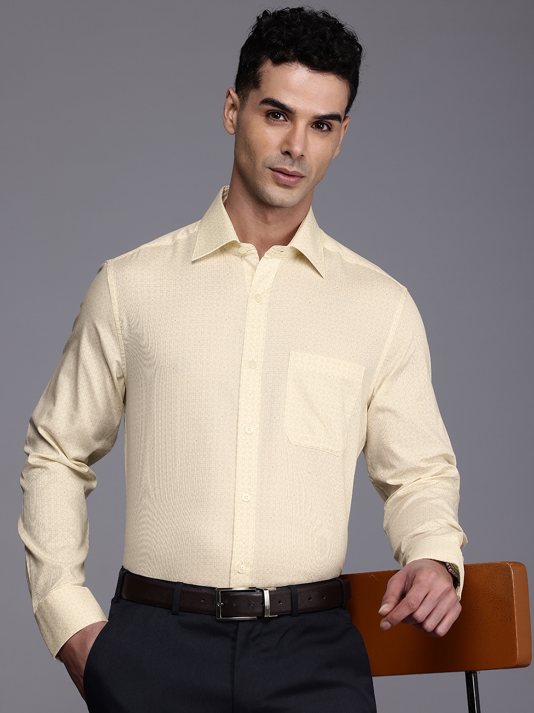 

Louis Philippe Classic Fit Printed Pure Cotton Formal Shirt, Cream