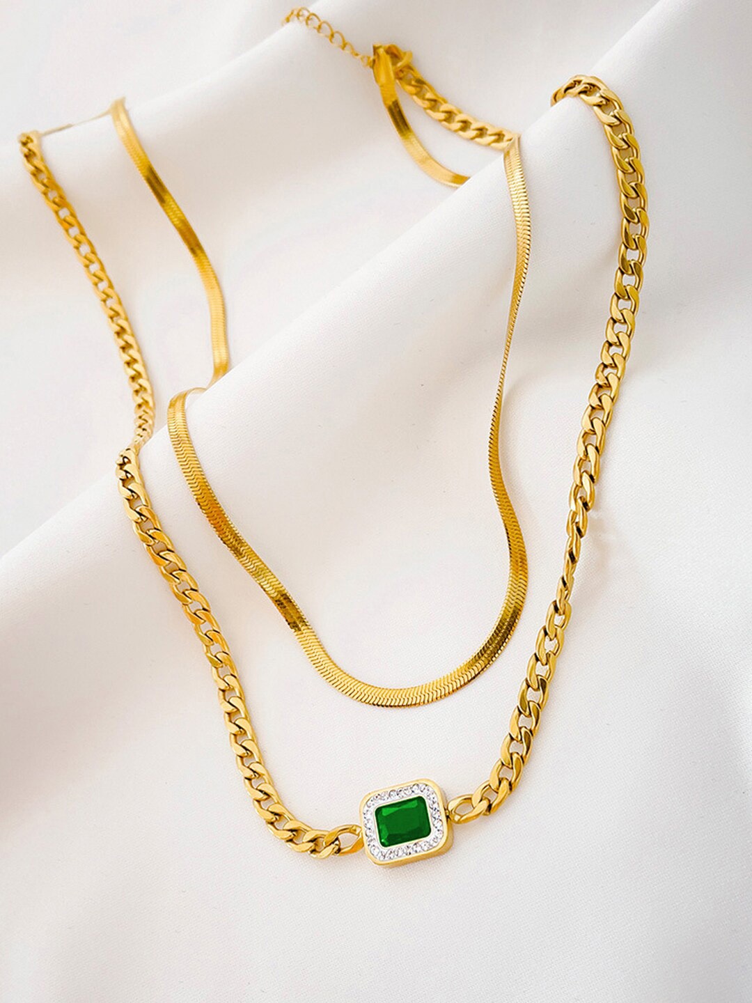 

FIMBUL Gold-Plated Crystal & CZ-Studded Pendant Layered Necklace