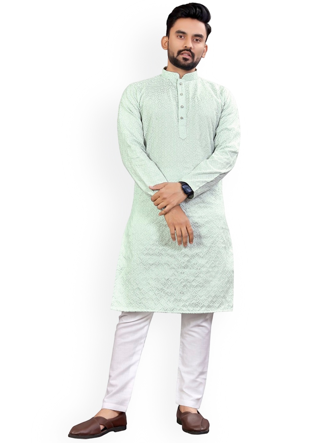 

BAESD Embroidered Silk Straight Kurta, Sea green