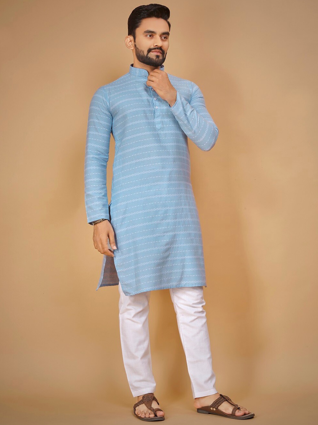 

BAESD Striped Cotton Straight Kurta, Blue