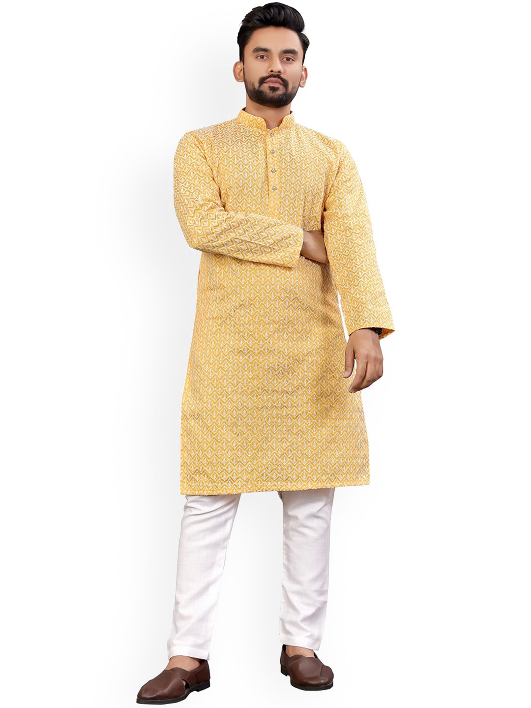 

BAESD Ethnic Motifs Embroidered Silk Straight Kurta, Yellow