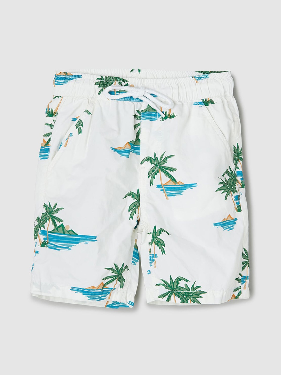 

max Boys Tropical Printed Pure Cotton Shorts, White