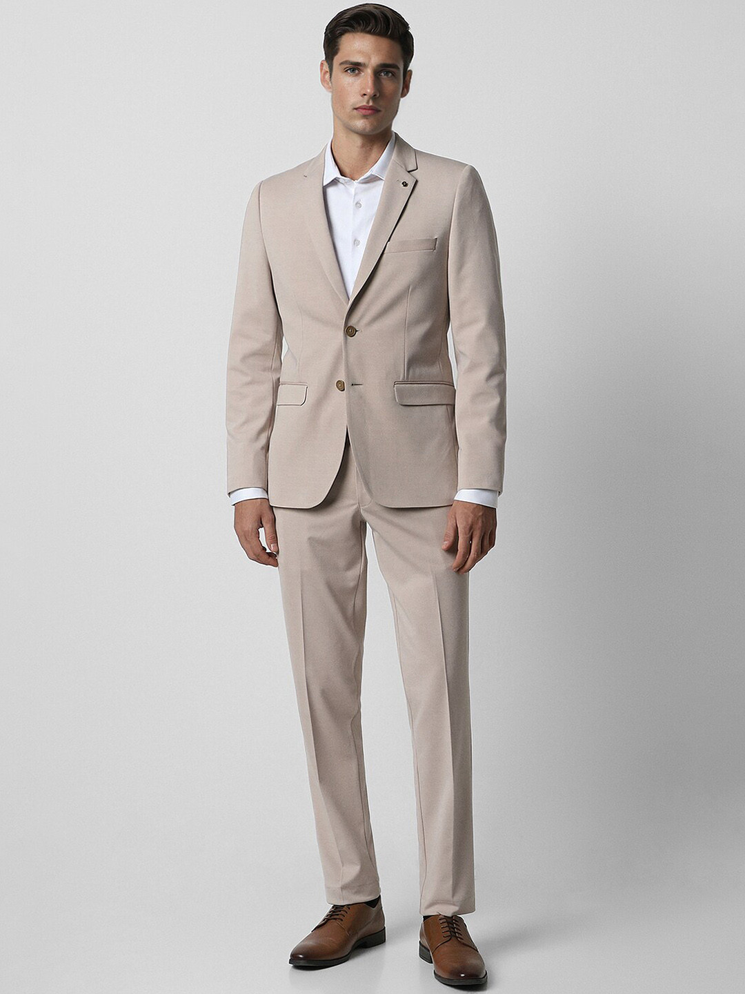 

Van Heusen Textured Notched Lapel 2-Piece Textured Slim Fit Suits, Beige