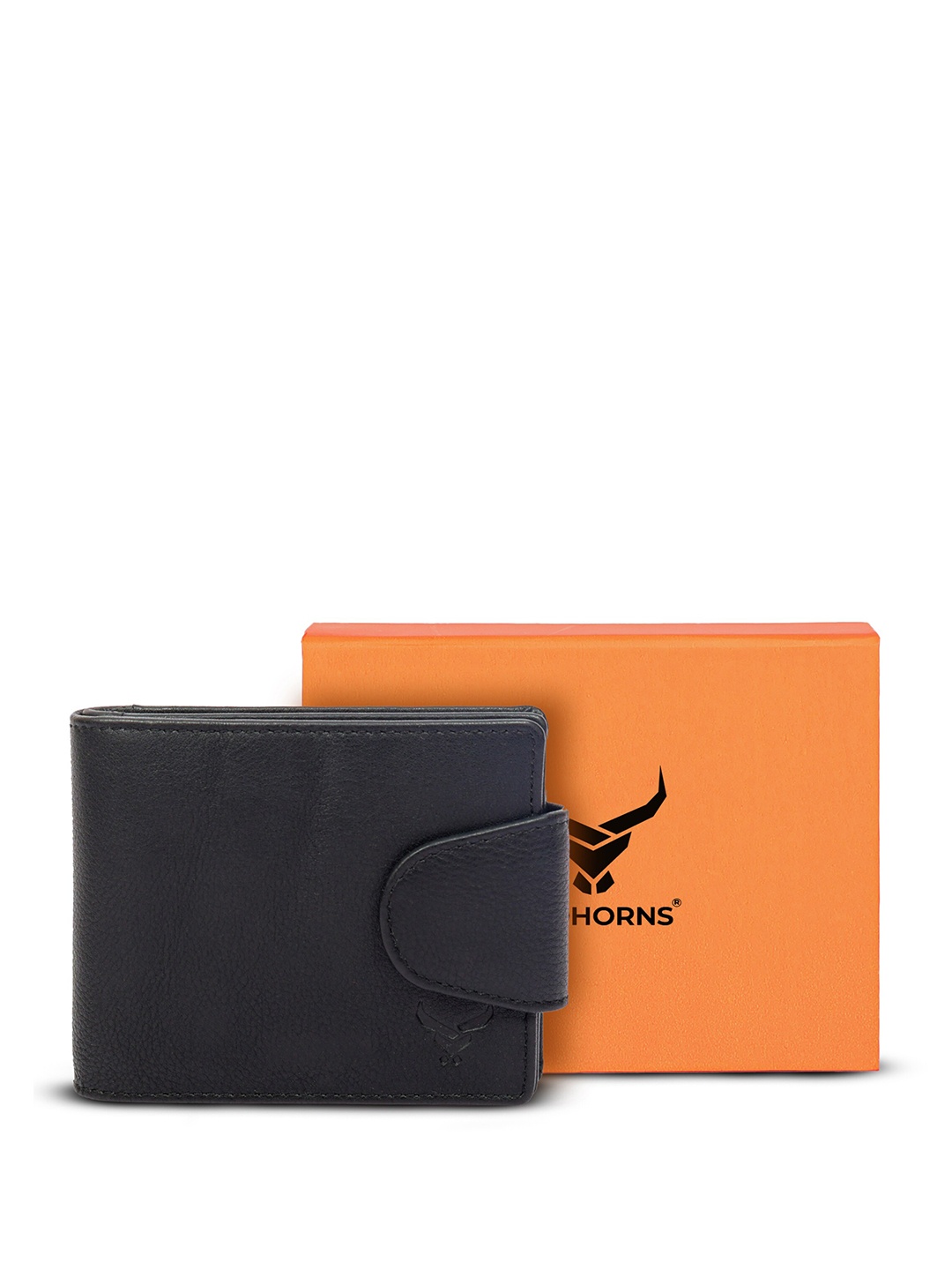 

REDHORNS Men Leather Two Fold Wallet, Black