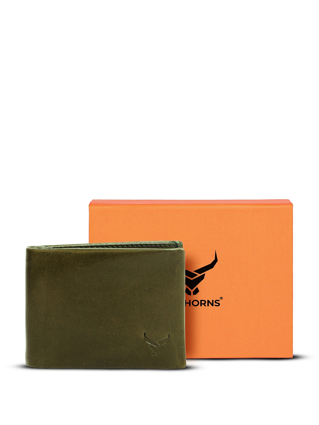 

REDHORNS Men Leather Two Fold Wallet, Olive