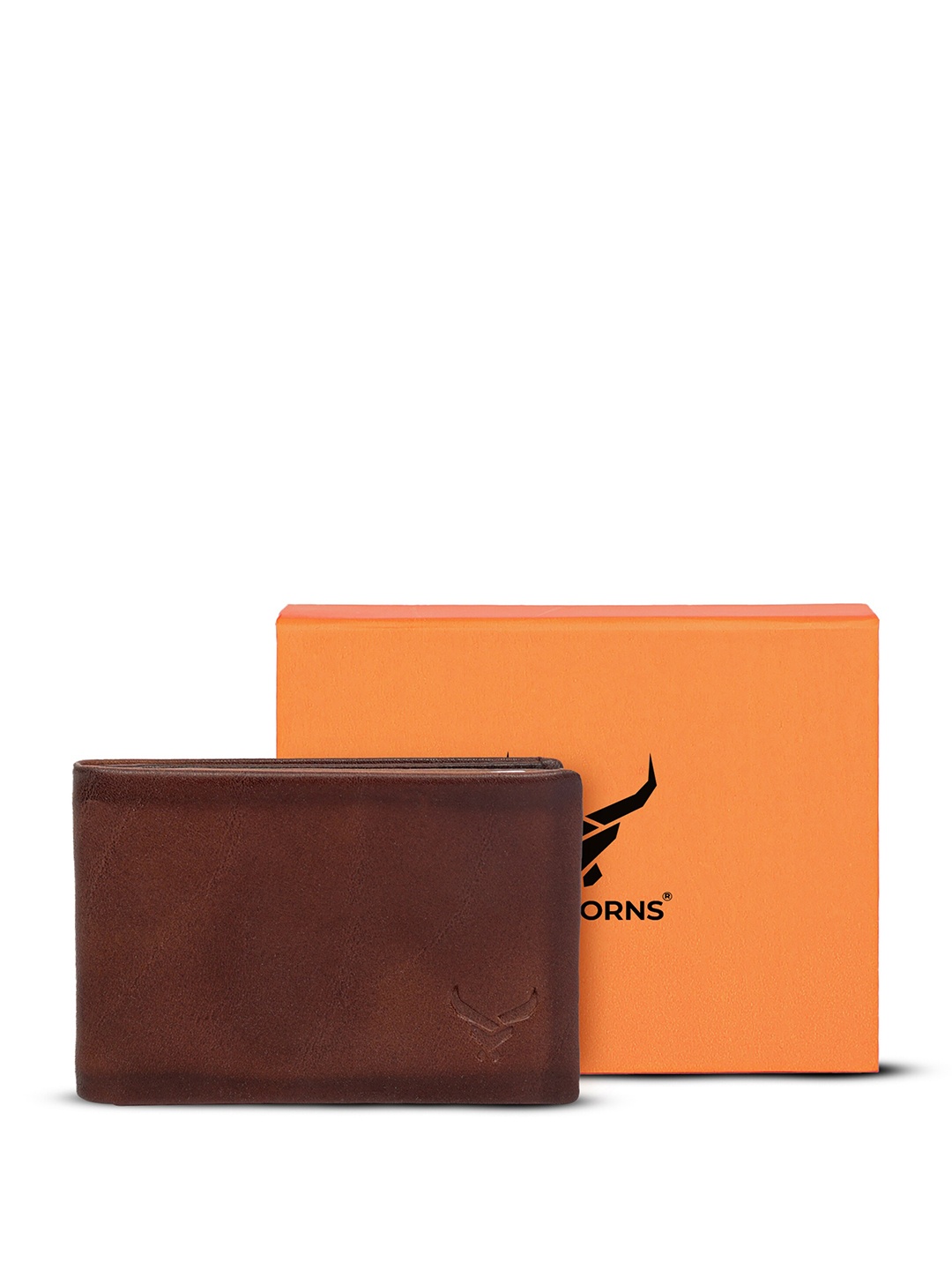 

REDHORNS Men Leather Two Fold Wallet, Camel brown