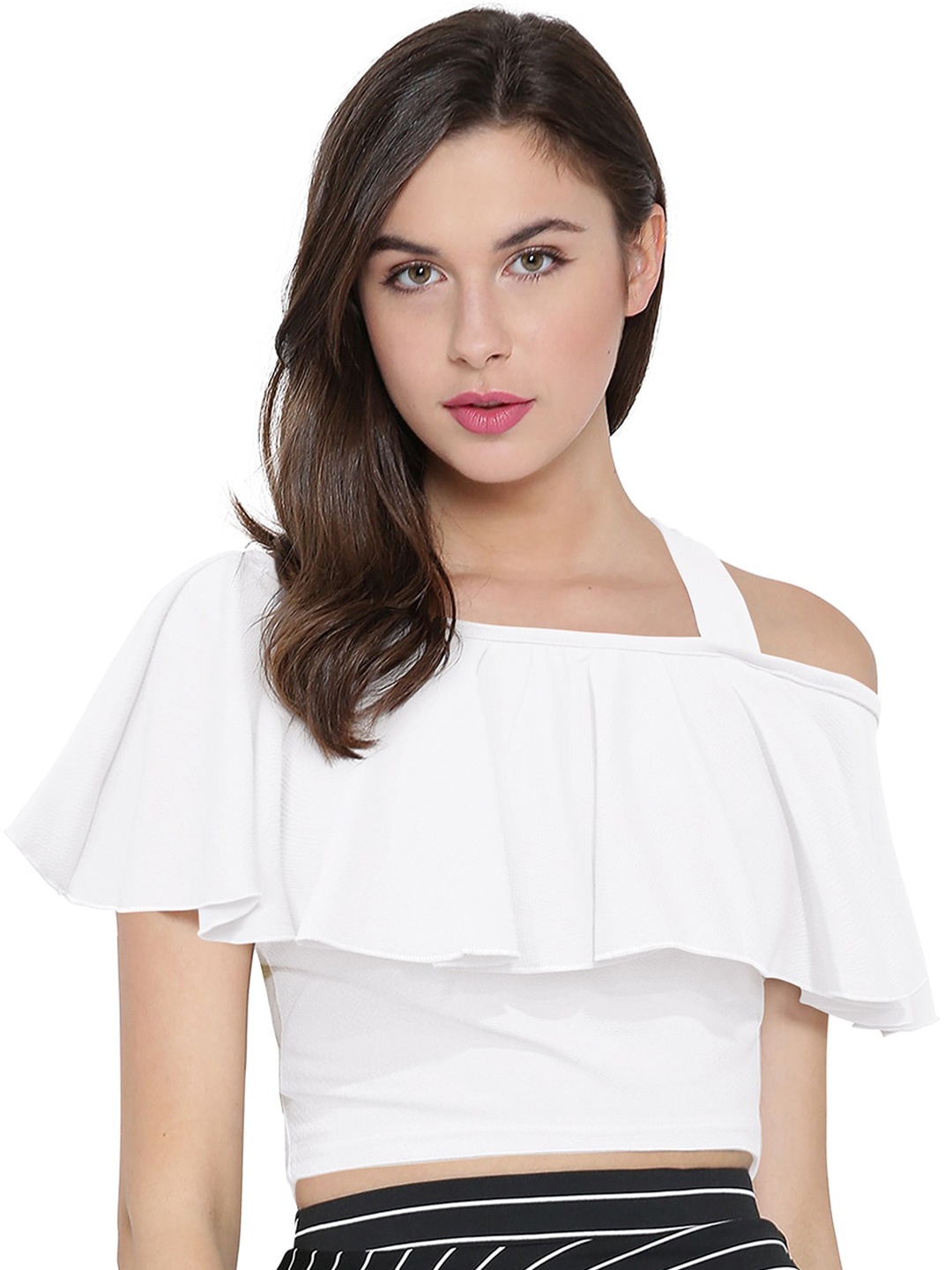 

BAESD Cape Sleeves One Shoulder Crop Top, White