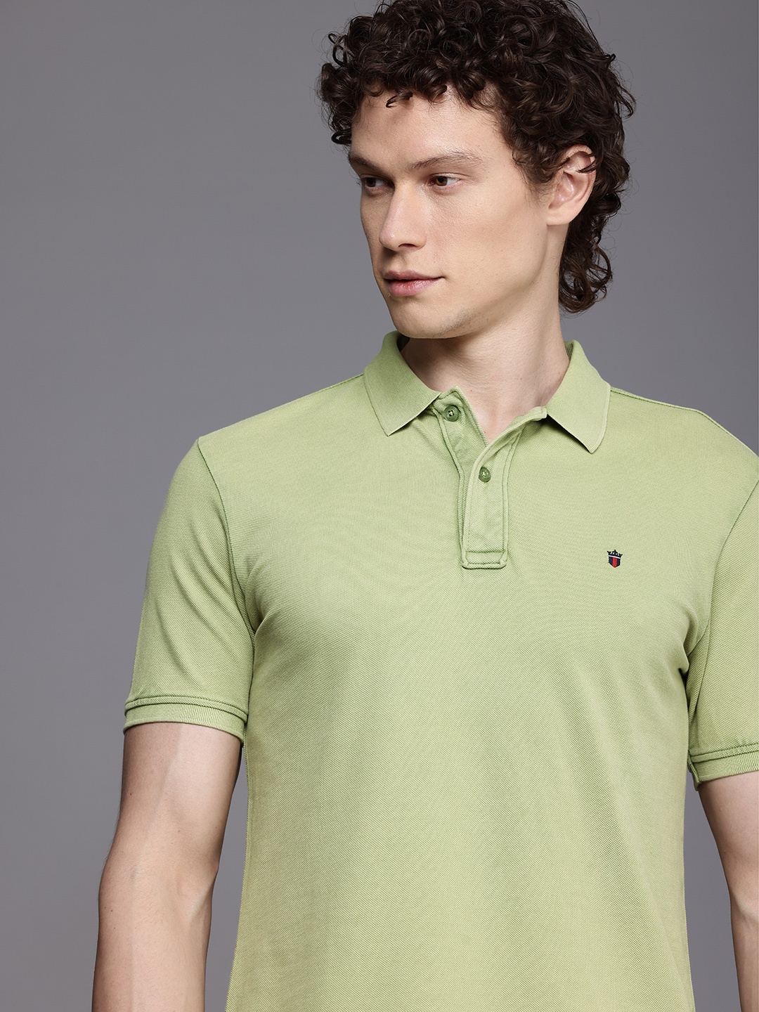 

Louis Philippe Jeans Men Polo Collar Pure Cotton Slim Fit T-shirt, Green