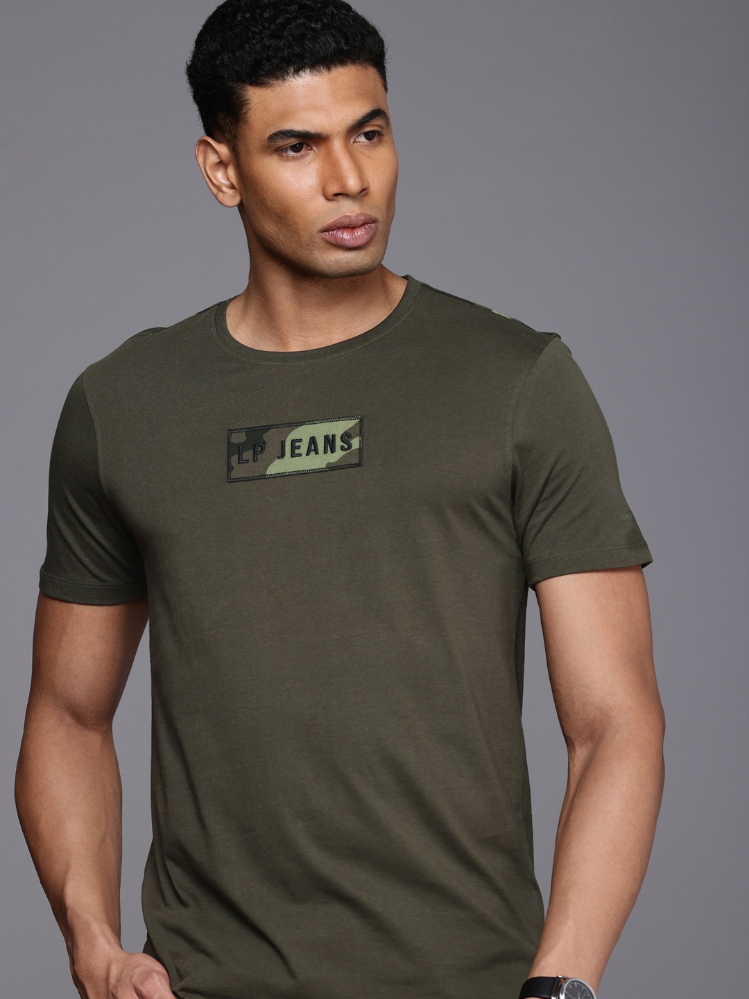 

Louis Philippe Jeans Brand Logo Pure Cotton Slim Fit T-shirt, Olive