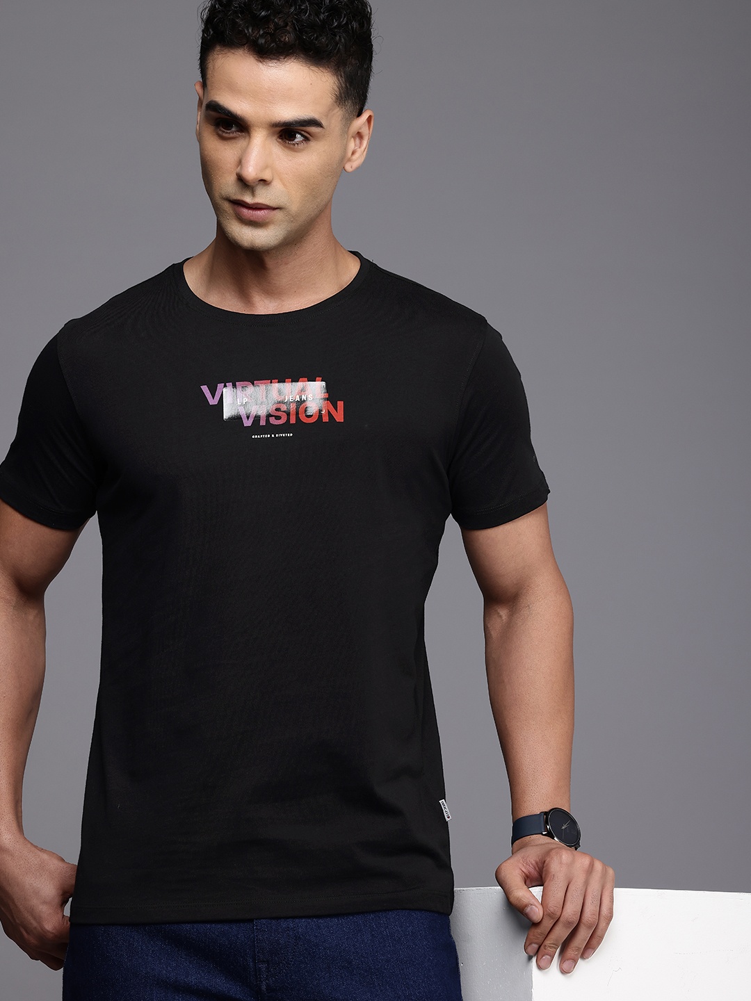 

Louis Philippe Jeans Pure Cotton Slim Fit T-shirt, Black