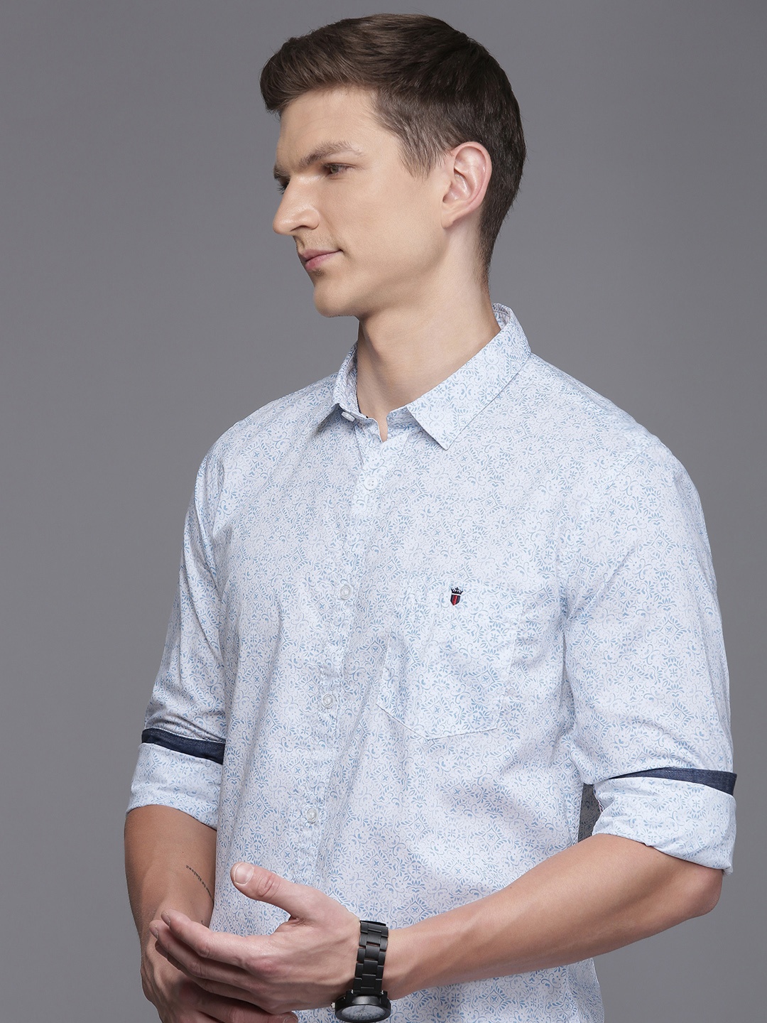 

Louis Philippe Jeans Super Slim Fit Opaque Printed Casual Shirt, Blue