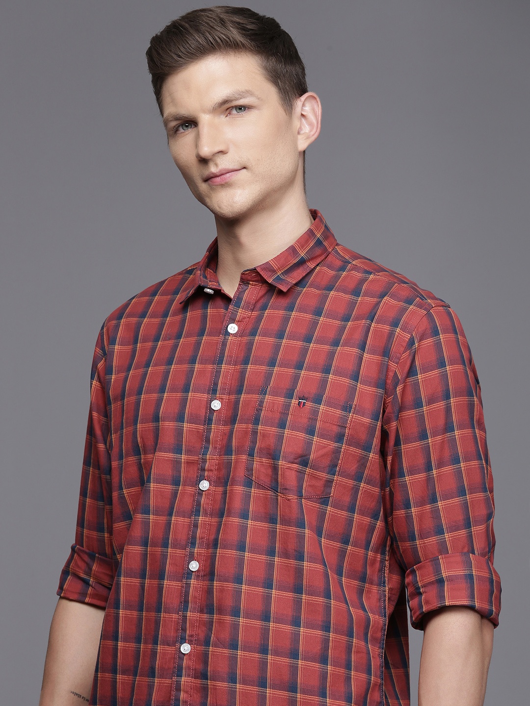 

Louis Philippe Jeans Slim Fit Checked Pure Cotton Casual Shirt, Rust