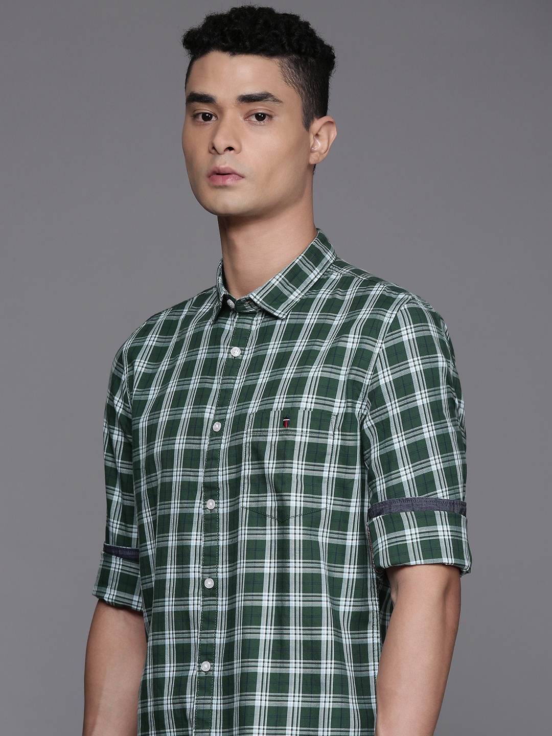 

Louis Philippe Jeans Super Slim Fit Checked Pure Cotton Casual Shirt, Green