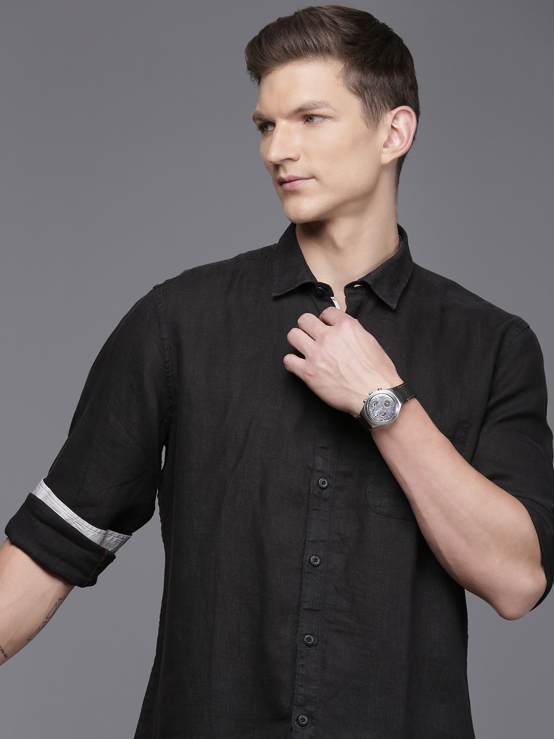

Louis Philippe Jeans Men Slim Fit Pure Linen Casual Shirt, Black