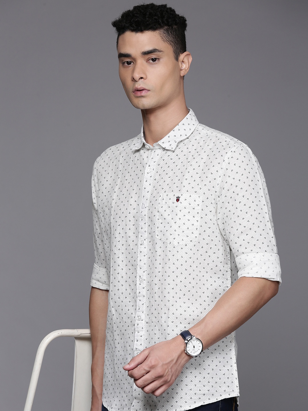 

Louis Philippe Jeans Linen Cotton Slim Fit Opaque Printed Casual Shirt, Off white