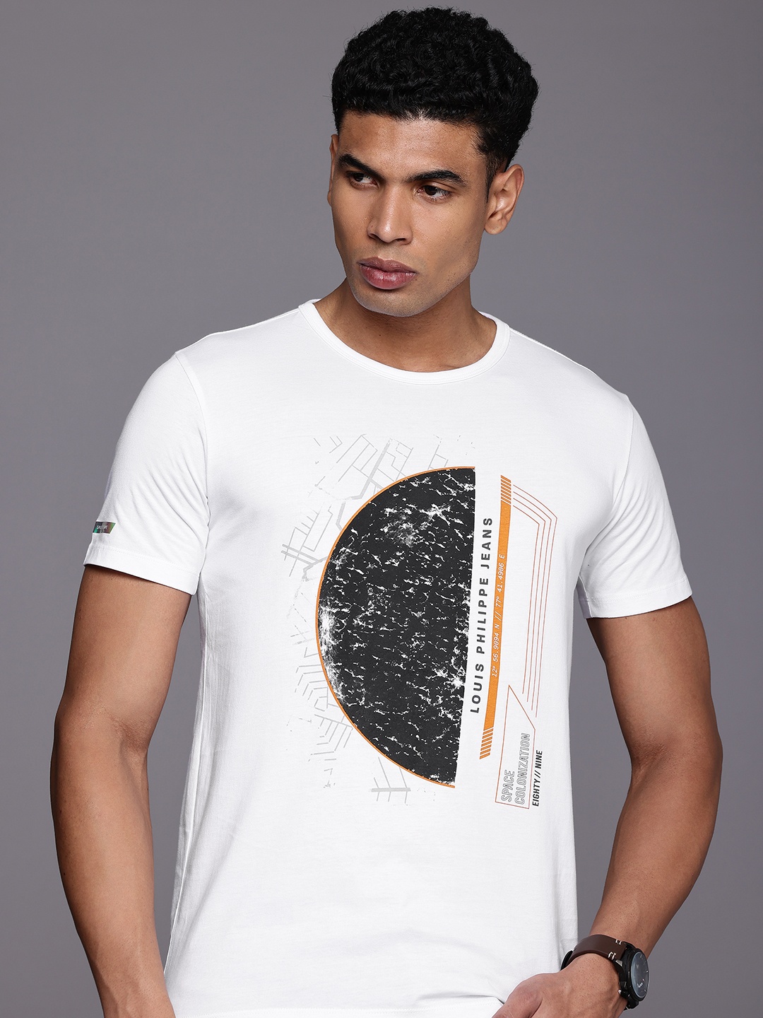 

Louis Philippe Jeans Printed Pure Cotton Slim Fit T-shirt, White