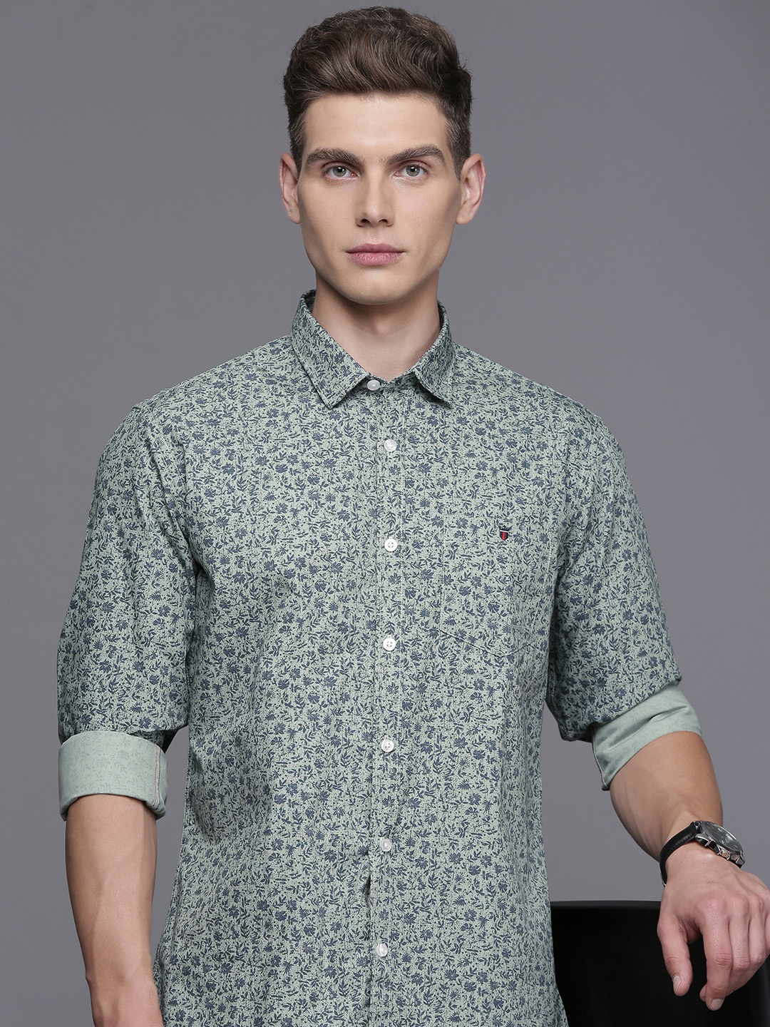 

Louis Philippe Jeans Floral Printed Slim Fit Casual Shirt, Green