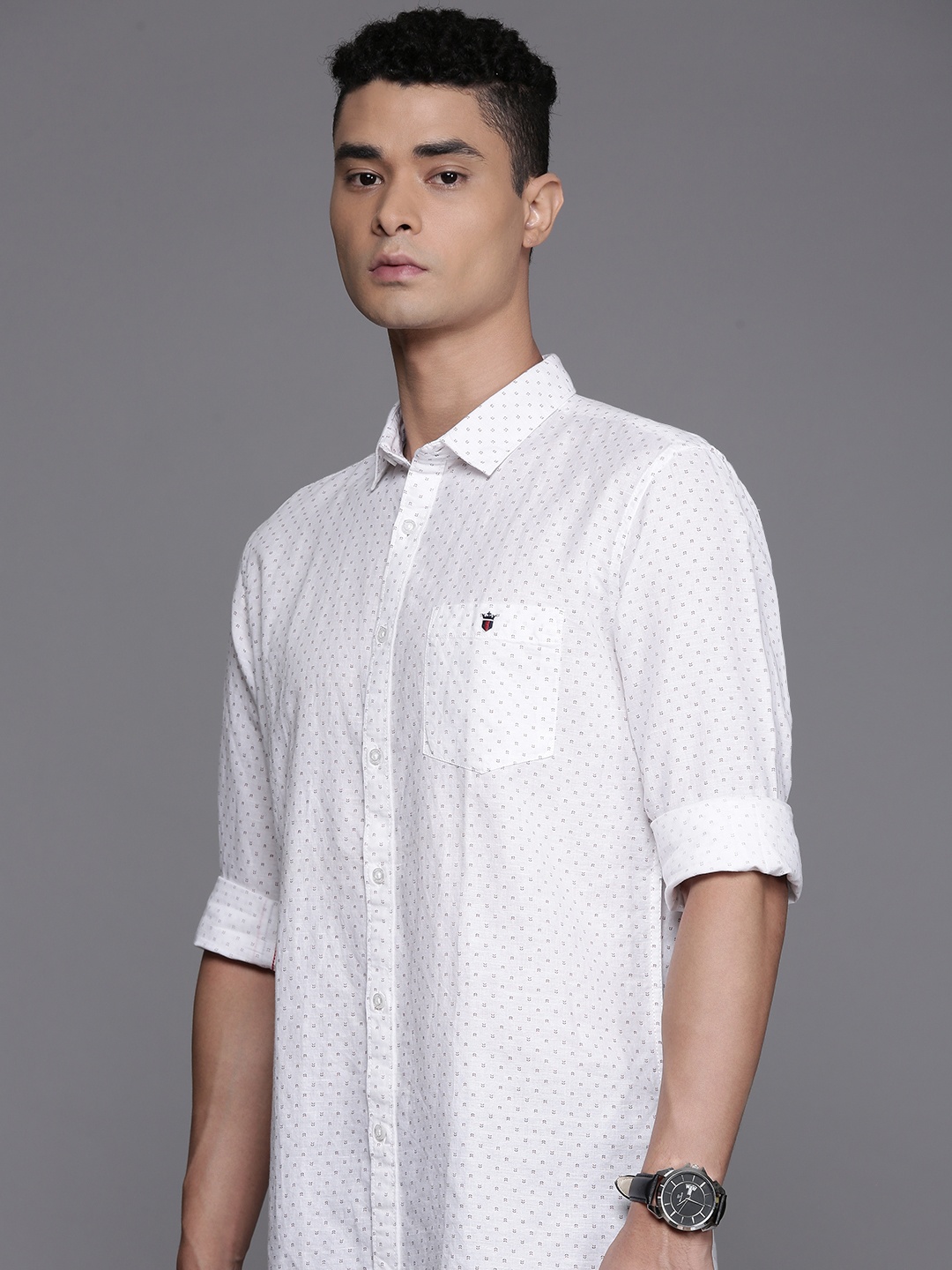 

Louis Philippe Jeans Linen Cotton Slim Fit Geometric Printed Casual Shirt, White