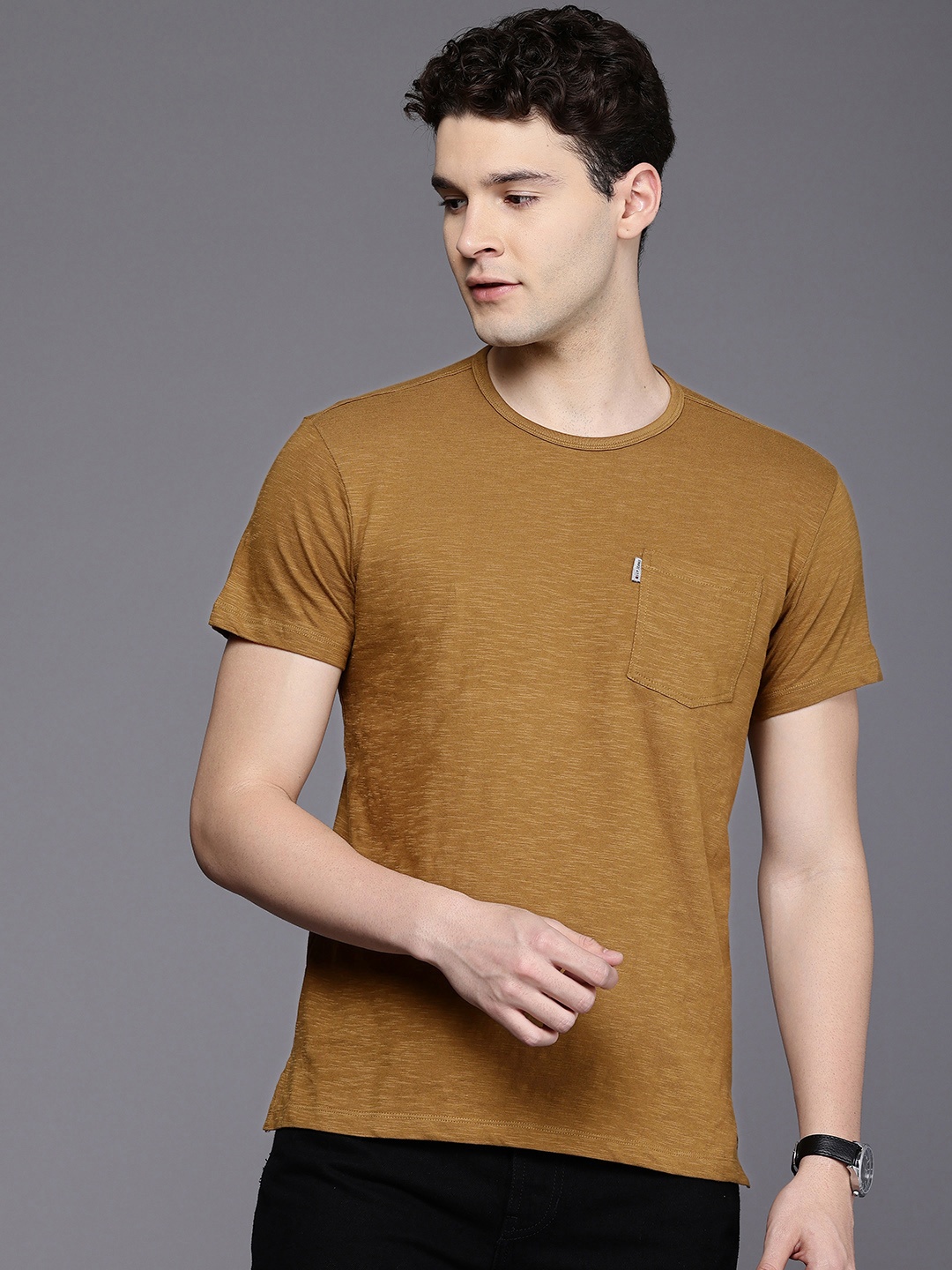

Louis Philippe Jeans Pure Cotton Slim Fit T-shirt With Chest Pocket, Olive