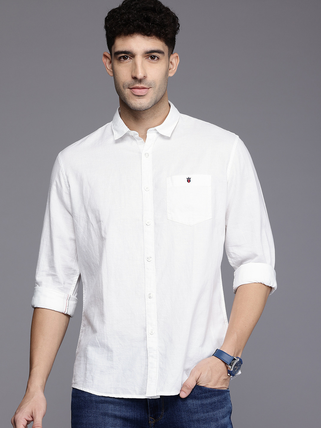 

Louis Philippe Jeans Slim Fit Cotton-Linen Casual Shirt, White