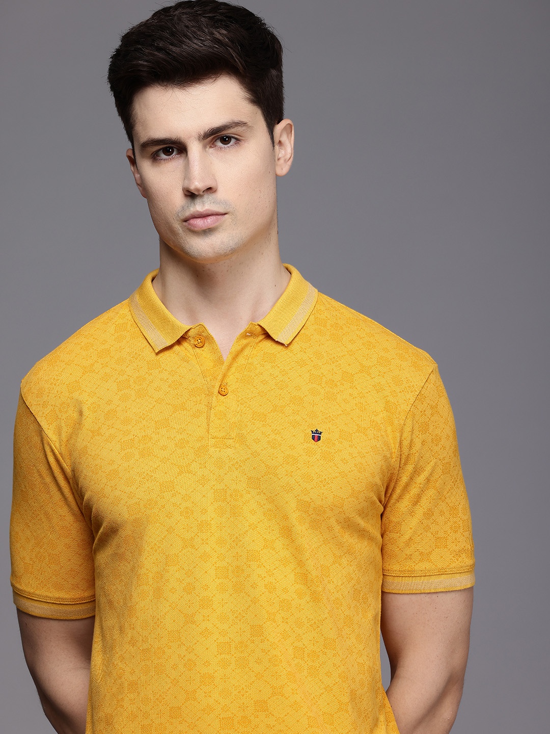 

Louis Philippe Jeans Men Ethnic Printed Polo Collar Slim Fit Pure Cotton T-shirt, Yellow