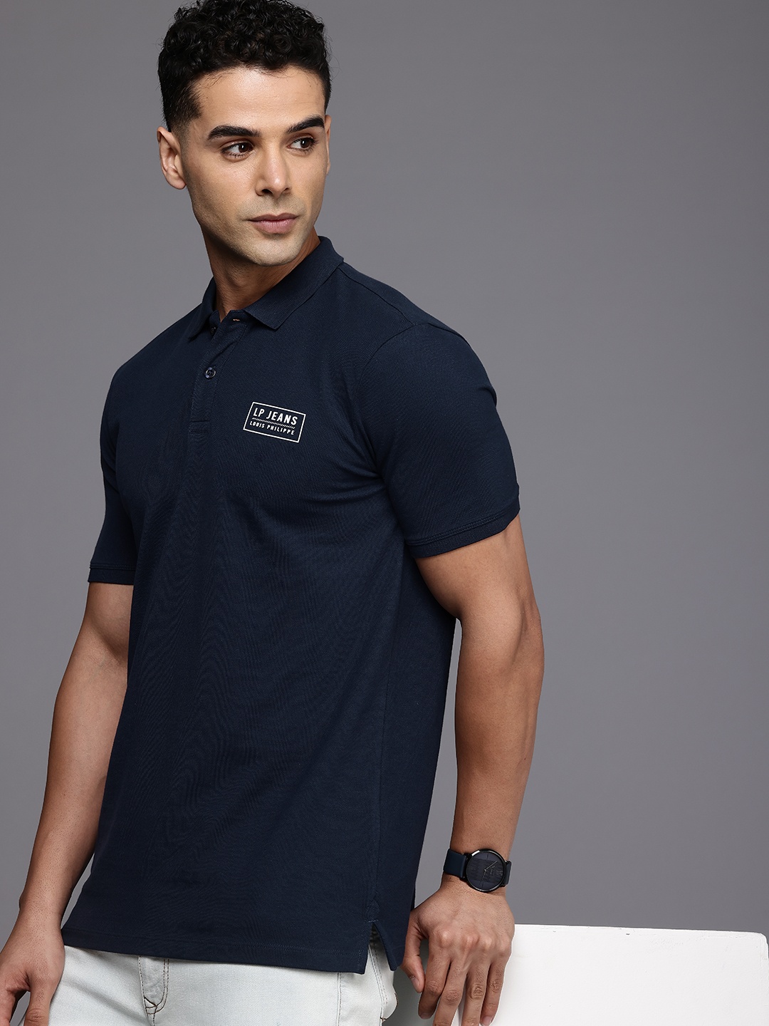 

Louis Philippe Jeans Polo Collar Pure Cotton Slim Fit T-shirt, Navy blue