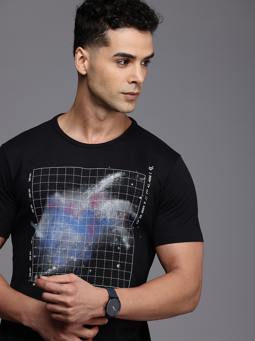 

Louis Philippe Jeans Graphic Printed Pure Cotton Slim Fit T-shirt, Black