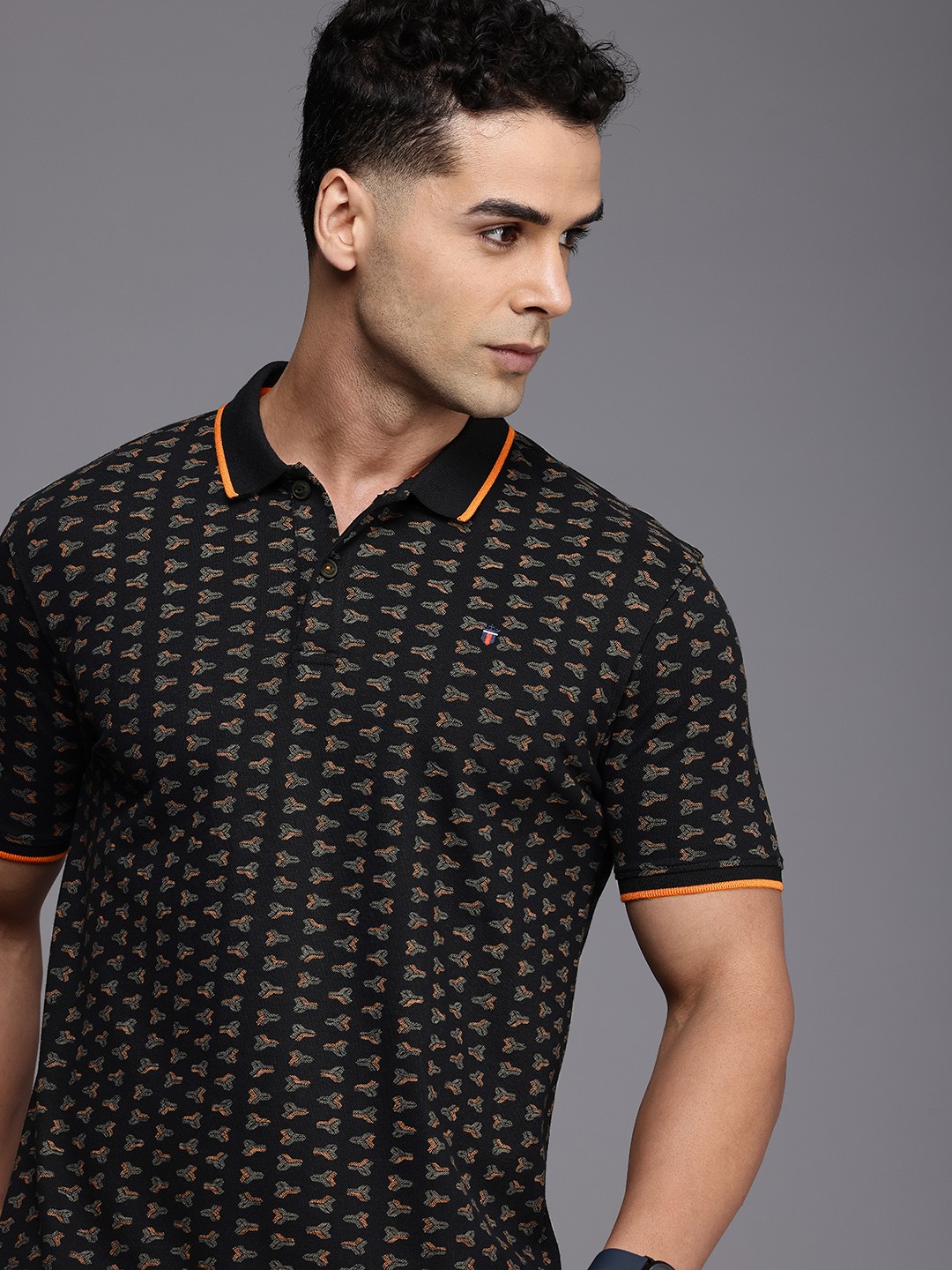

Louis Philippe Jeans Printed Polo Collar Slim Fit T-shirt, Black