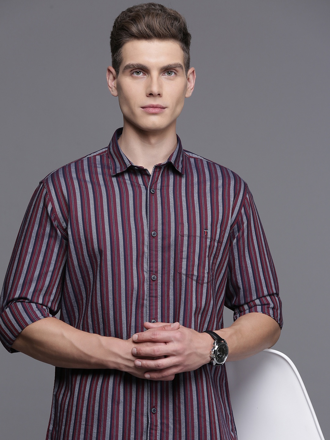 

Louis Philippe Jeans Multi Striped Opaque Slim Fit Pure Cotton Casual Shirt