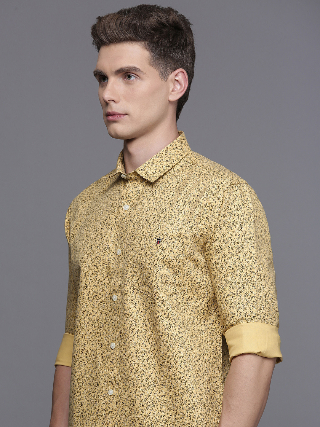 

Louis Philippe Jeans Floral Printed Opaque Slim Fit Pure Cotton Casual Shirt, Yellow