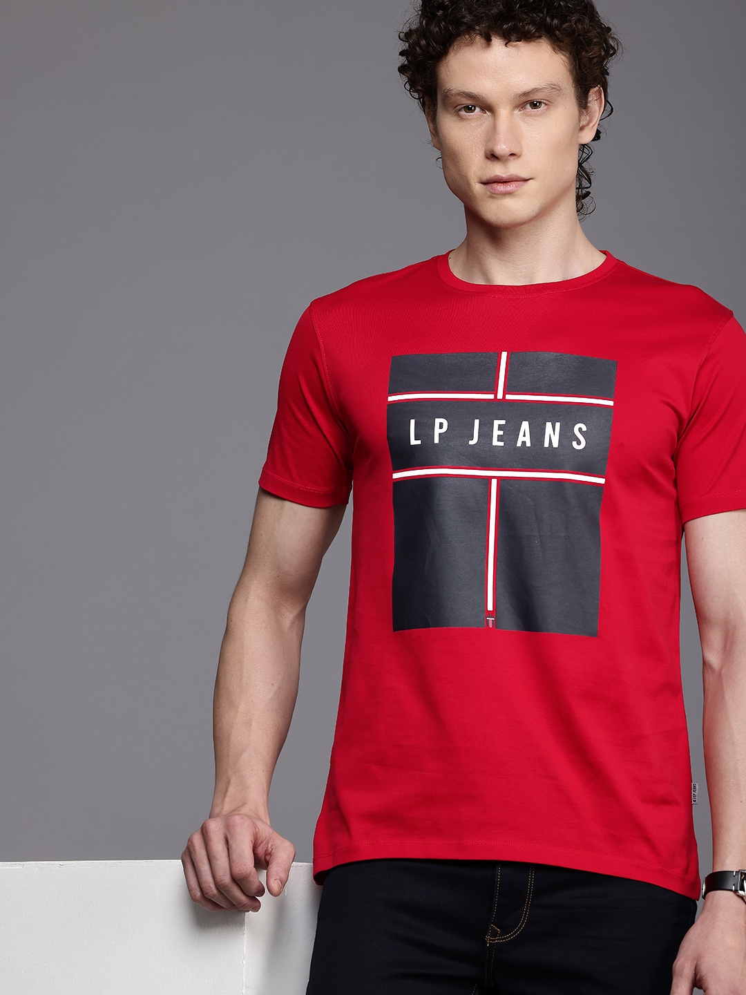 

Louis Philippe Jeans Brand Logo Printed Pure Cotton Slim Fit T-shirt, Red