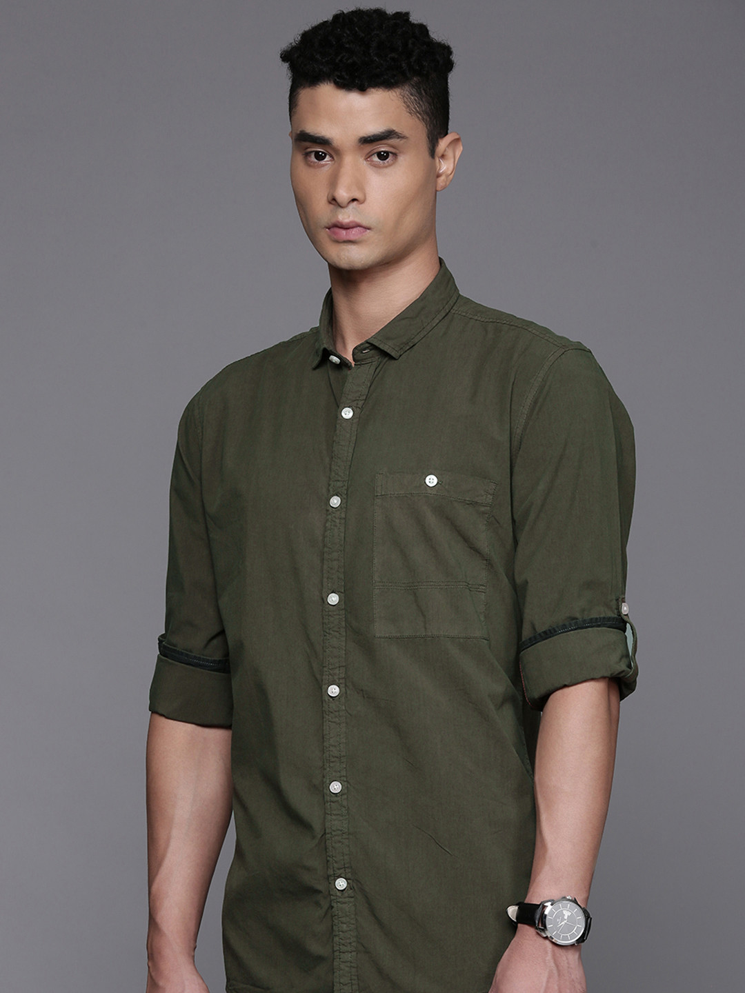 

Louis Philippe Jeans Slim Fit Opaque Casual Shirt, Olive