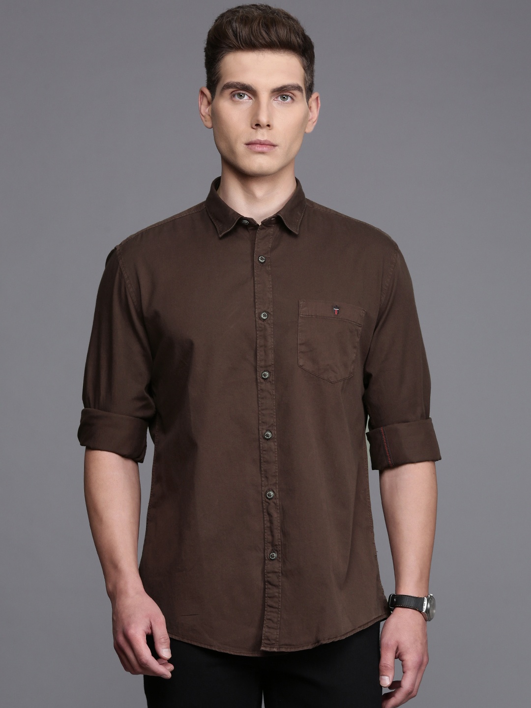 

Louis Philippe Jeans Slim Fit Opaque Pure Cotton Casual Shirt, Maroon