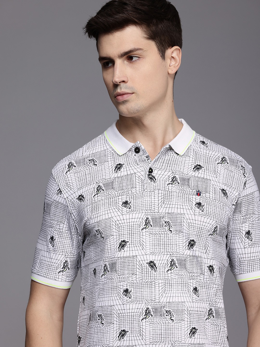

Louis Philippe Jeans Men Printed Polo Collar Slim Fit T-shirt, White