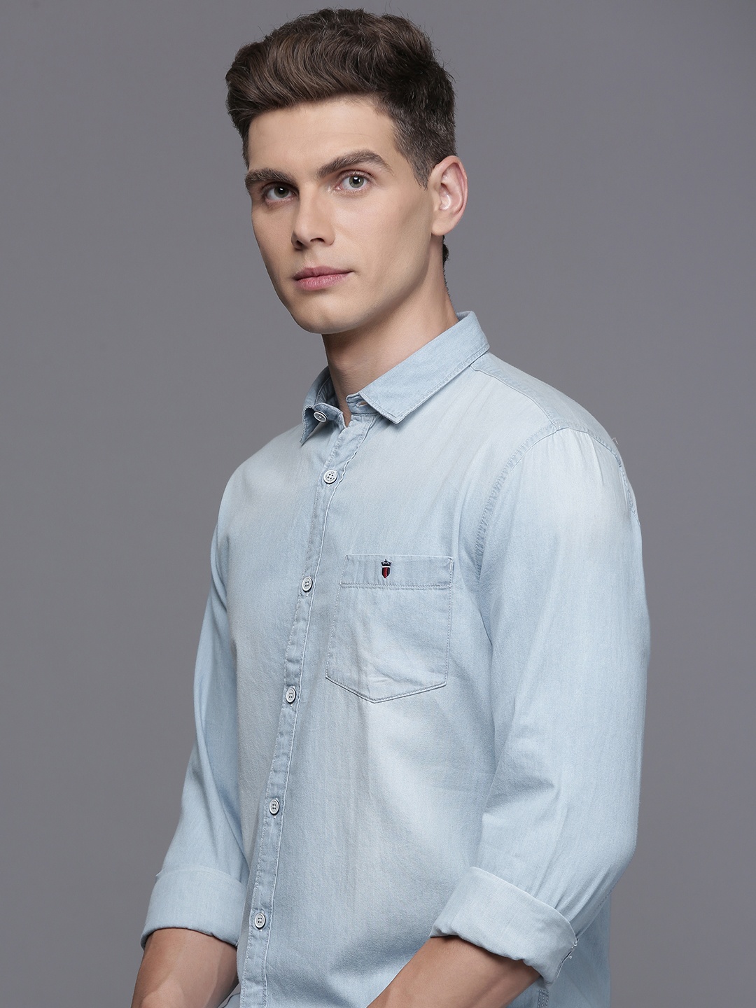 

Louis Philippe Jeans Super Slim Fit Opaque Pure Cotton Casual Shirt, Blue