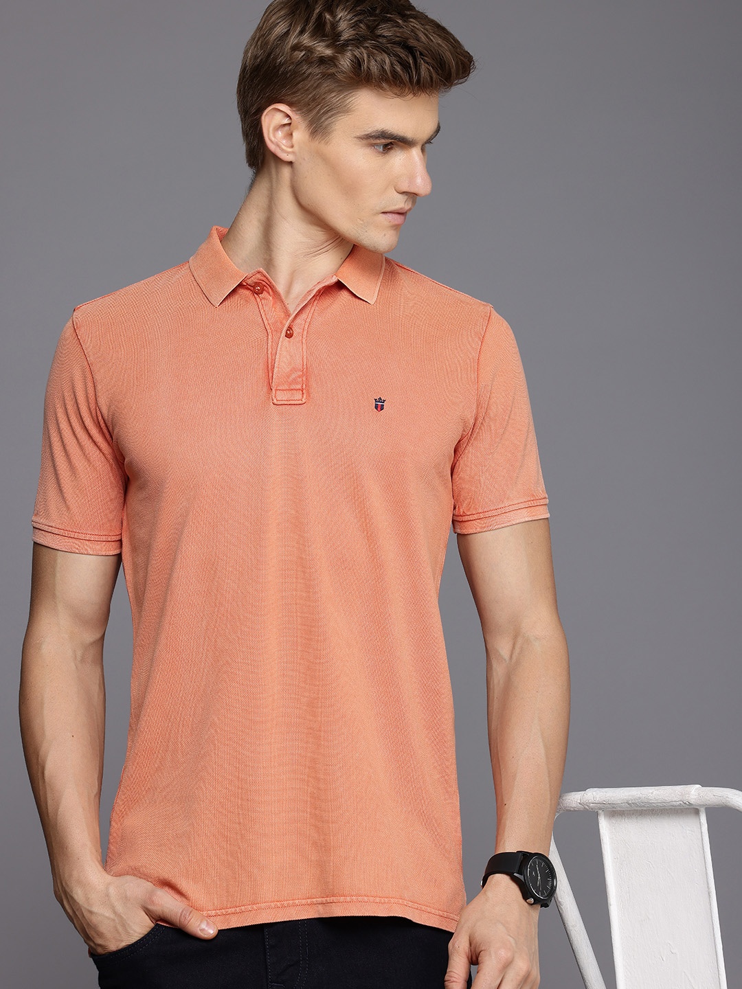 

Louis Philippe Jeans Polo Collar Pure Cotton Slim Fit T-shirt, Peach