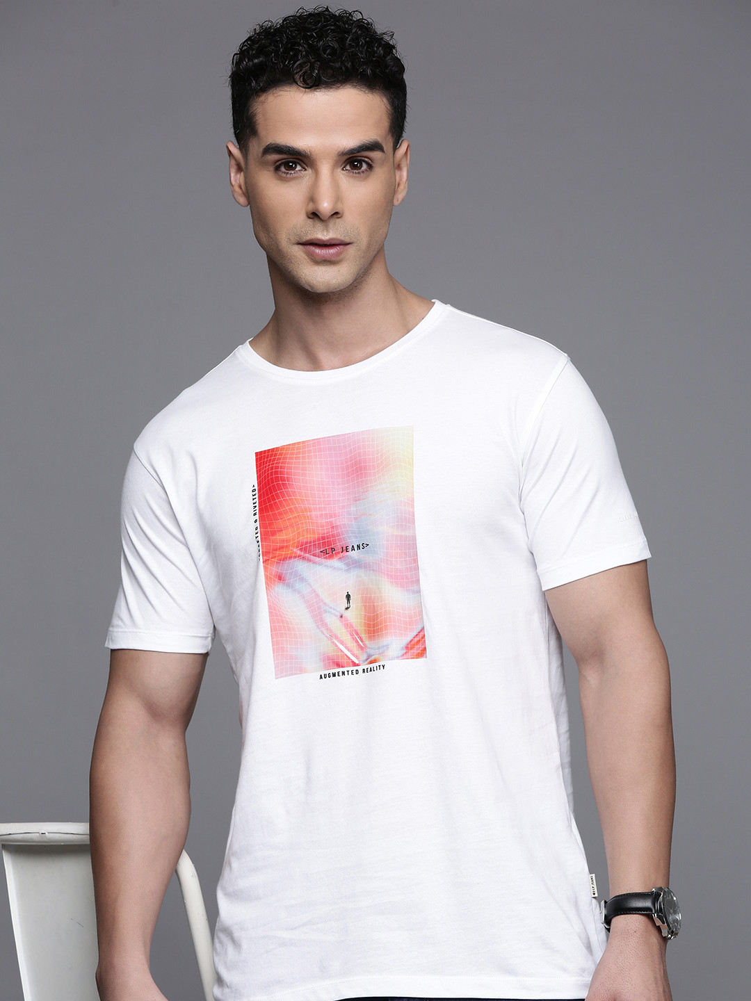 

Louis Philippe Jeans Printed Pure Cotton Slim Fit T-shirt, White