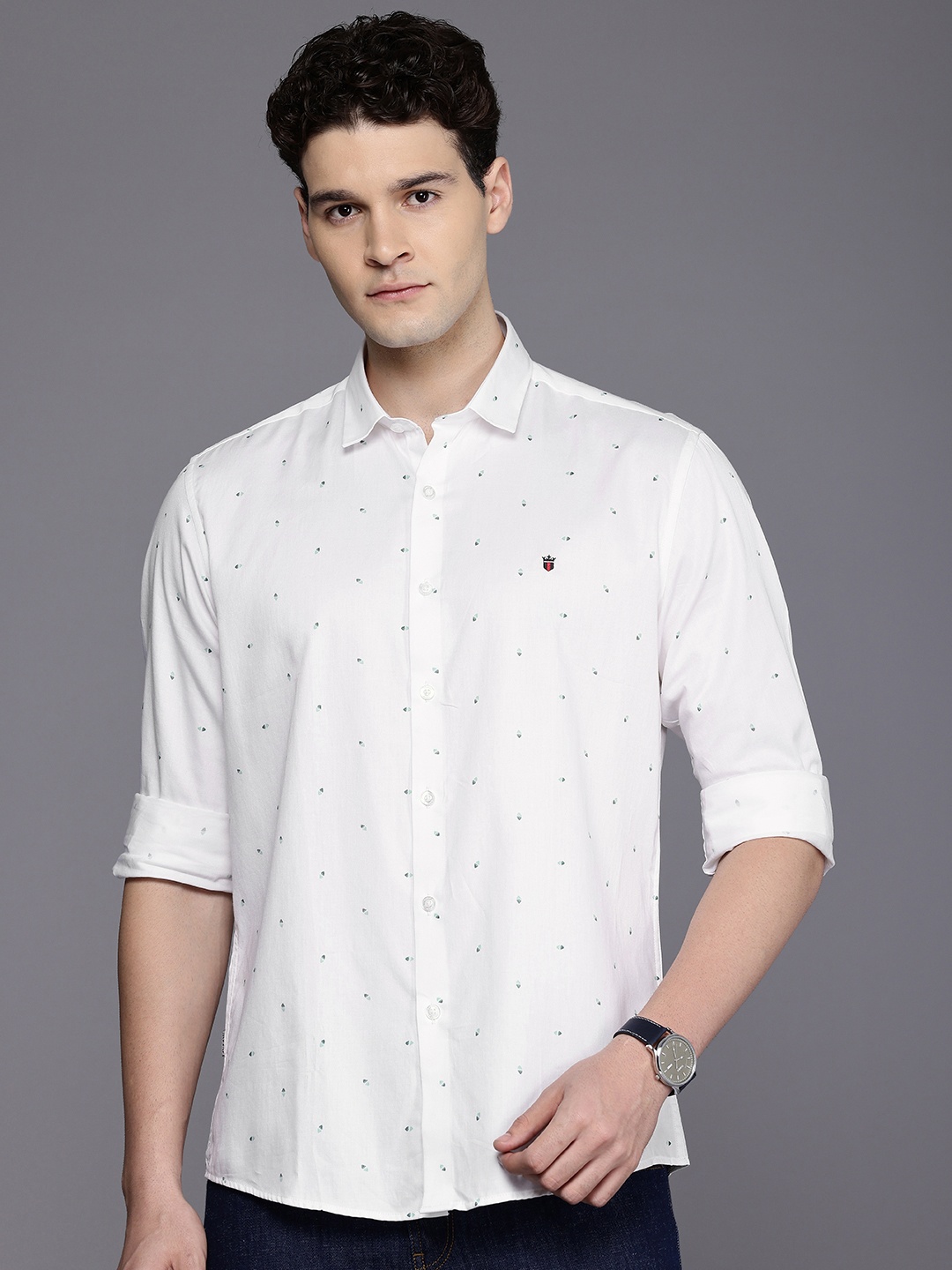 

Louis Philippe Jeans Pure Cotton Slim Fit Opaque Printed Casual Shirt, White