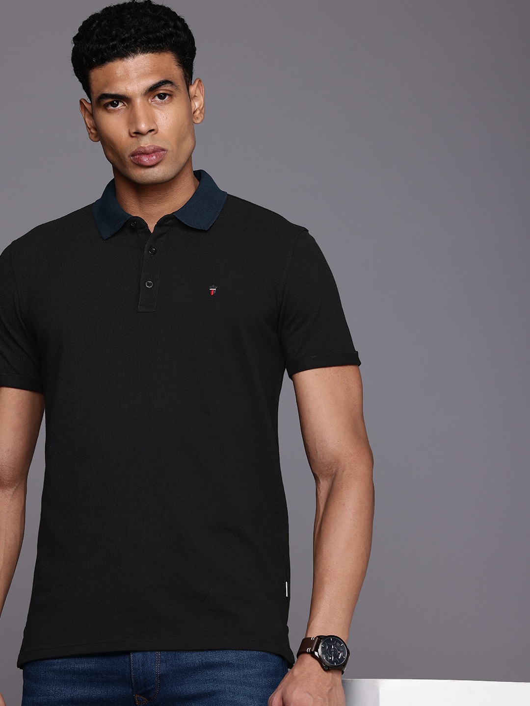 

Louis Philippe Jeans Polo Collar Pure Cotton Slim Fit T-shirt, Black