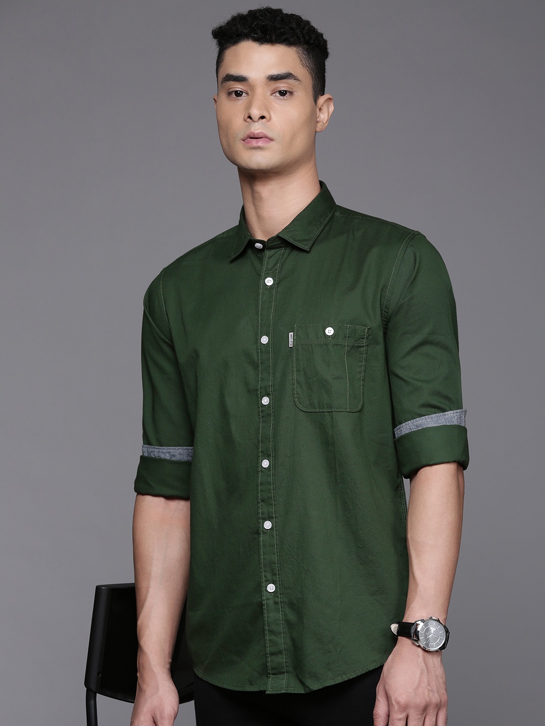 

Louis Philippe Jeans Pure Cotton Super Slim Fit Opaque Casual Shirt, Green