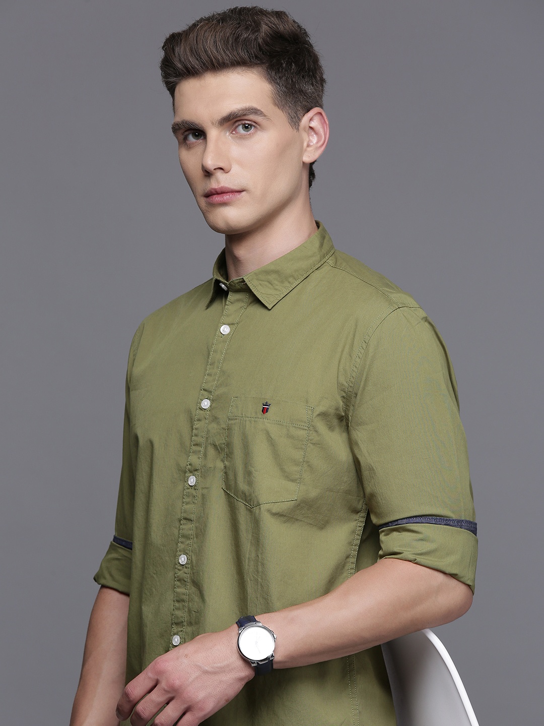 

Louis Philippe Jeans Pure Cotton Super Slim Fit Opaque Casual Shirt, Olive