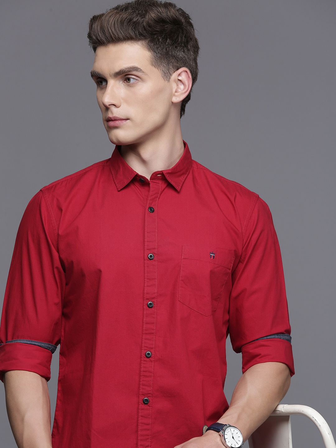 

Louis Philippe Jeans Pure Cotton Super Slim Fit Opaque Casual Shirt, Red