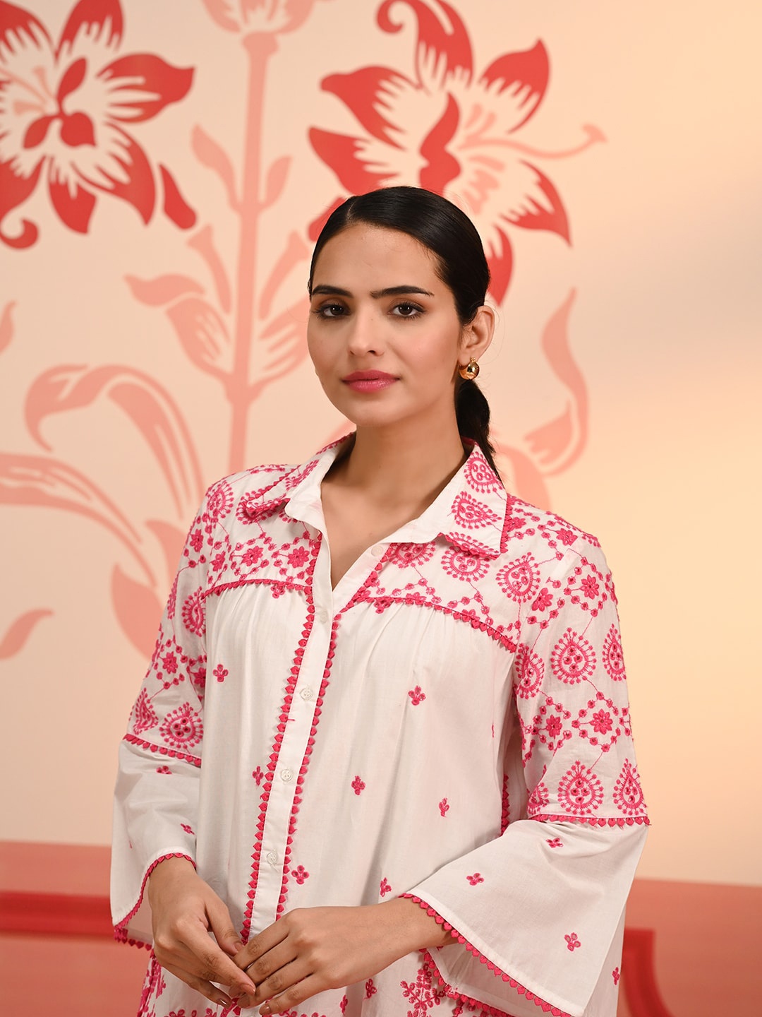 

Lakshita Masakali Classic Floral Embroidered Cotton Casual Shirt, Fuchsia
