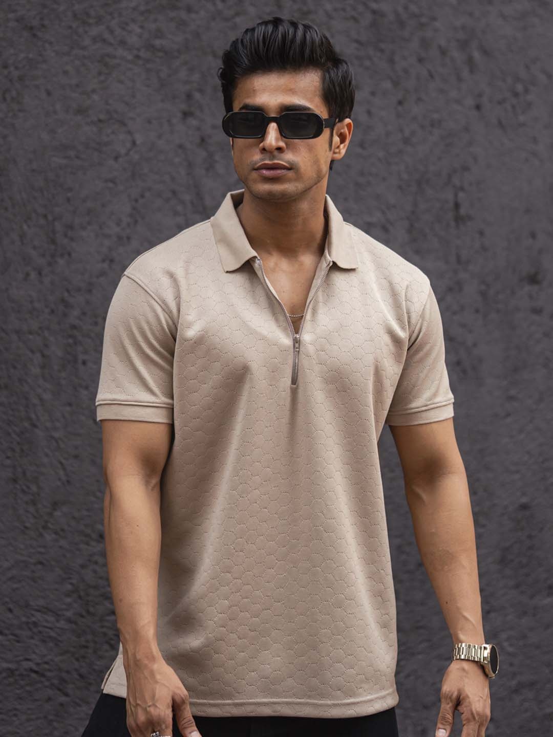 

Powerlook Polo Collar Zipper T-shirt, Brown
