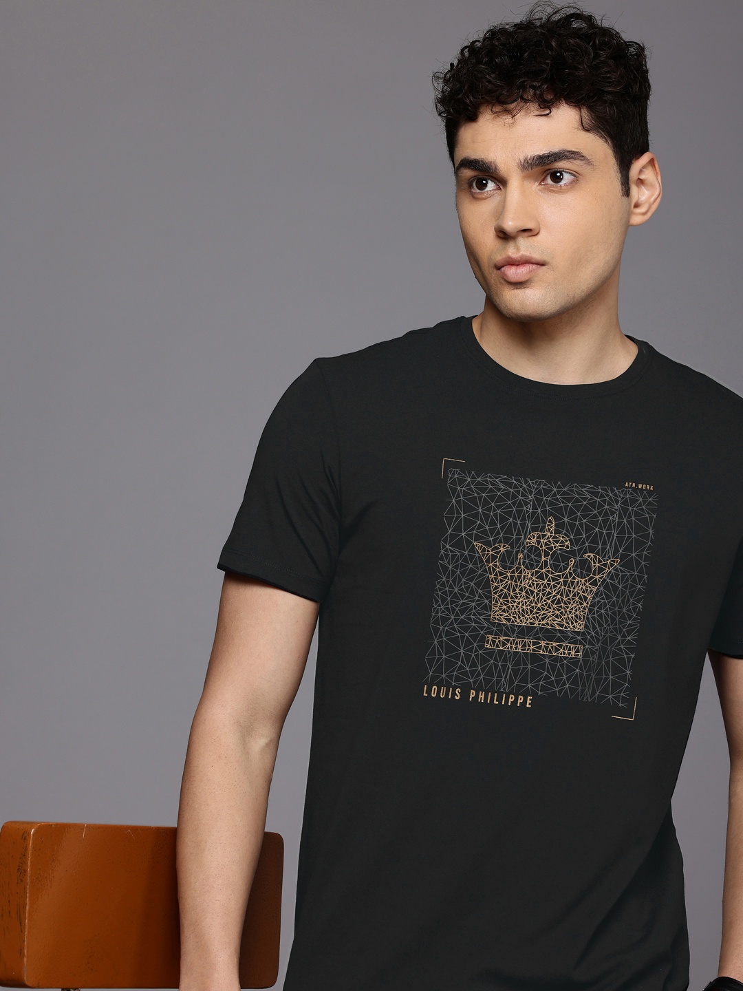 

Louis Philippe Ath.Work Brand Logo Printed Slim Fit T-shirt, Black
