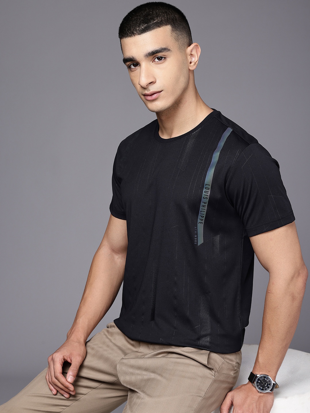 

Louis Philippe Ath.Work Brand Logo Printed Slim Fit T-shirt, Black