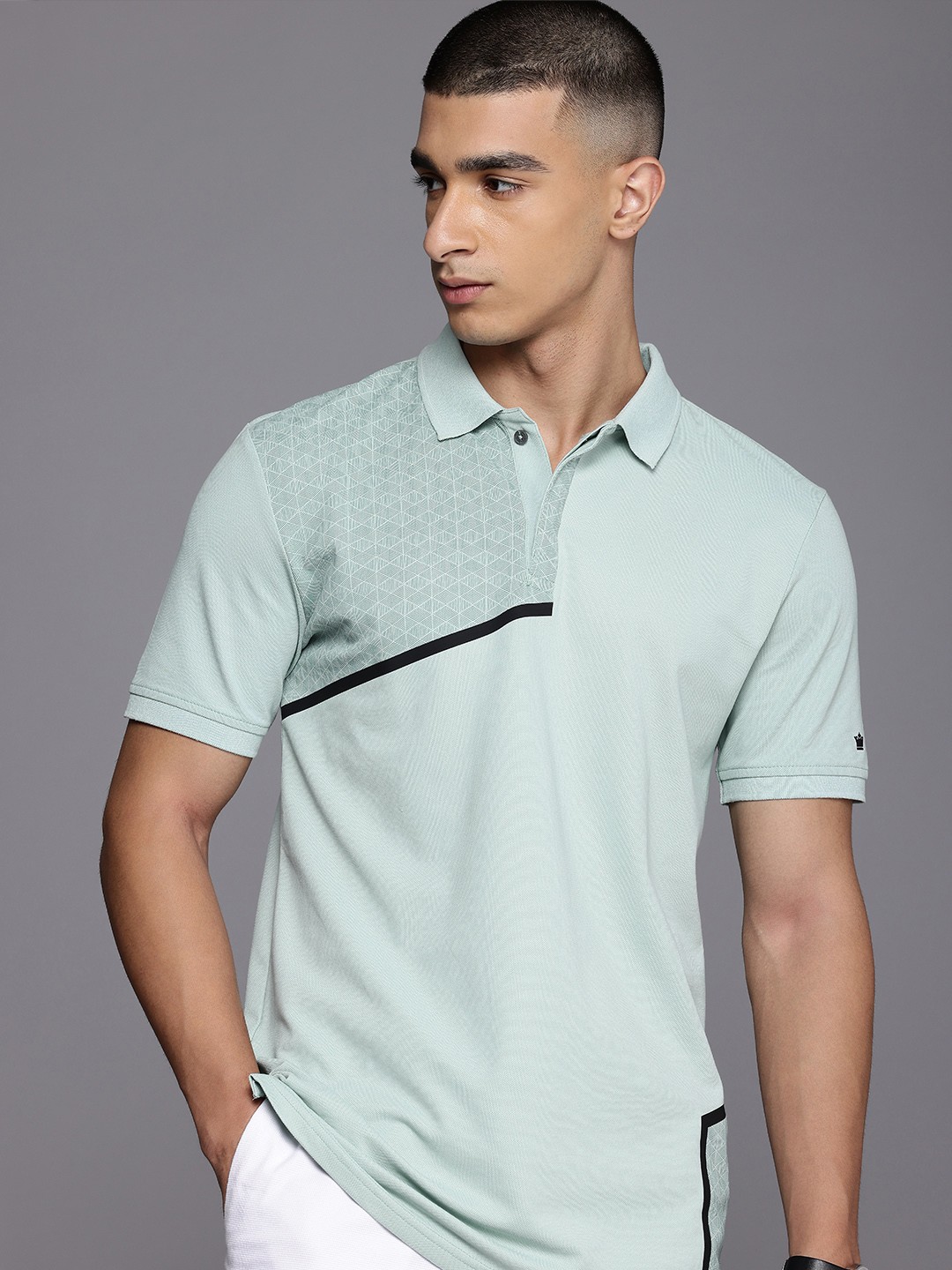 

Louis Philippe Ath.Work Printed Polo Collar Slim Fit T-shirt, Green