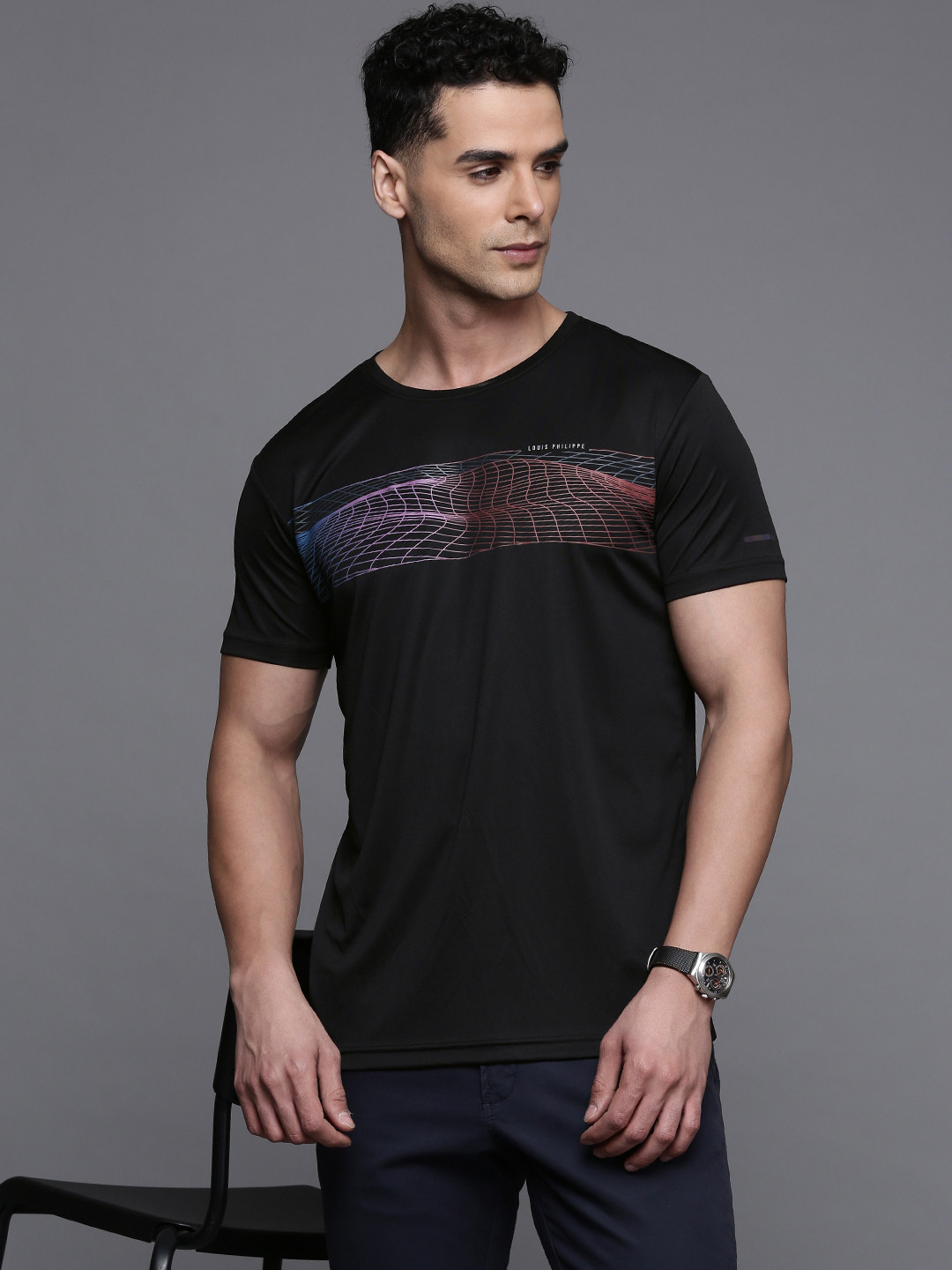 

Louis Philippe Ath.Work Graphic Printed Slim Fit T-shirt, Black
