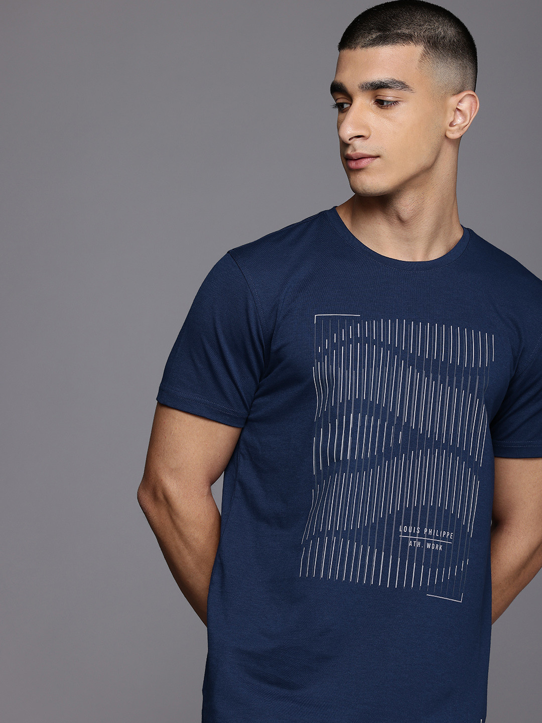 

Louis Philippe Ath.Work Printed Slim Fit T-shirt, Navy blue