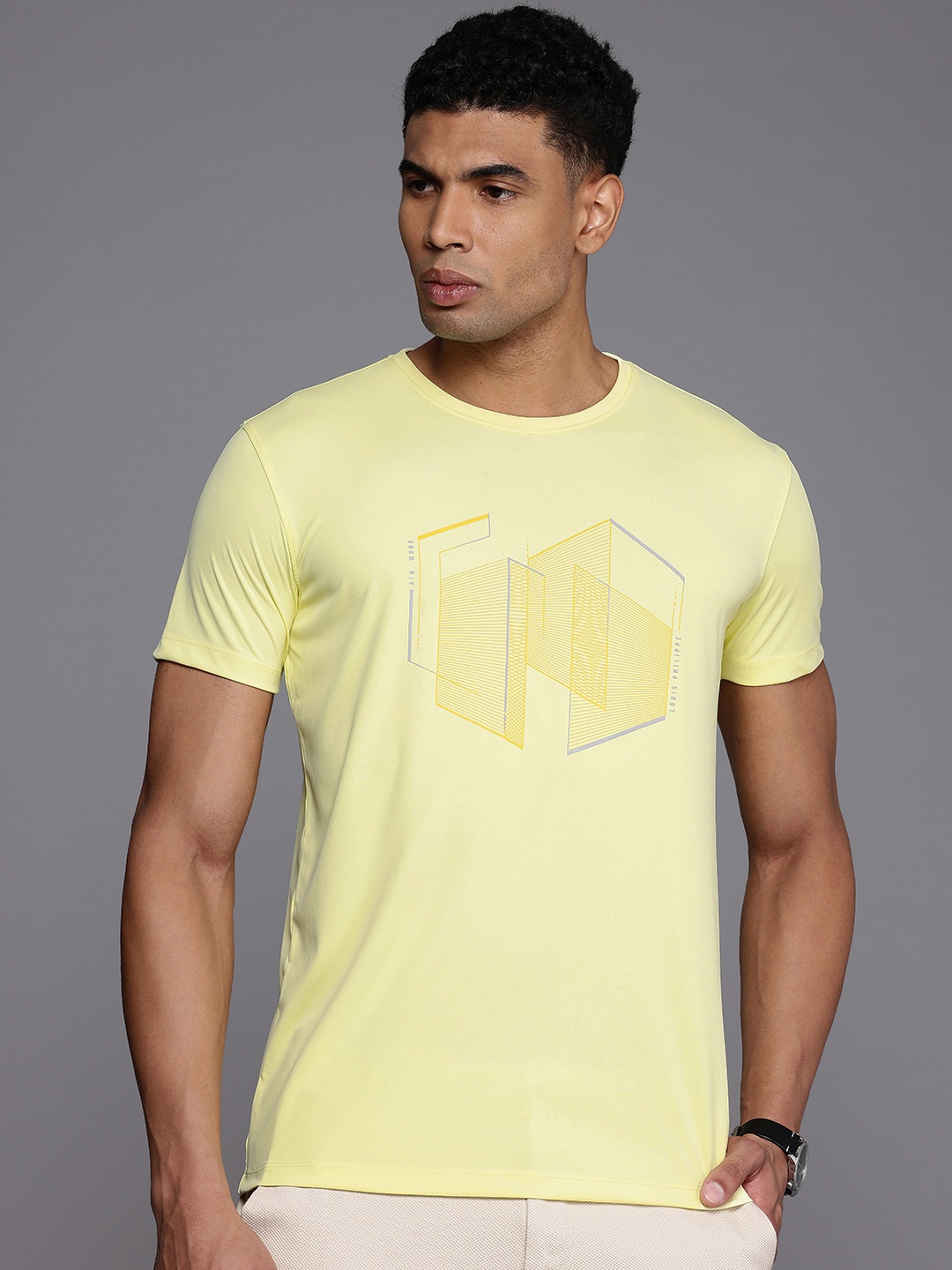 

Louis Philippe Ath.Work Printed Slim Fit T-shirt, Yellow